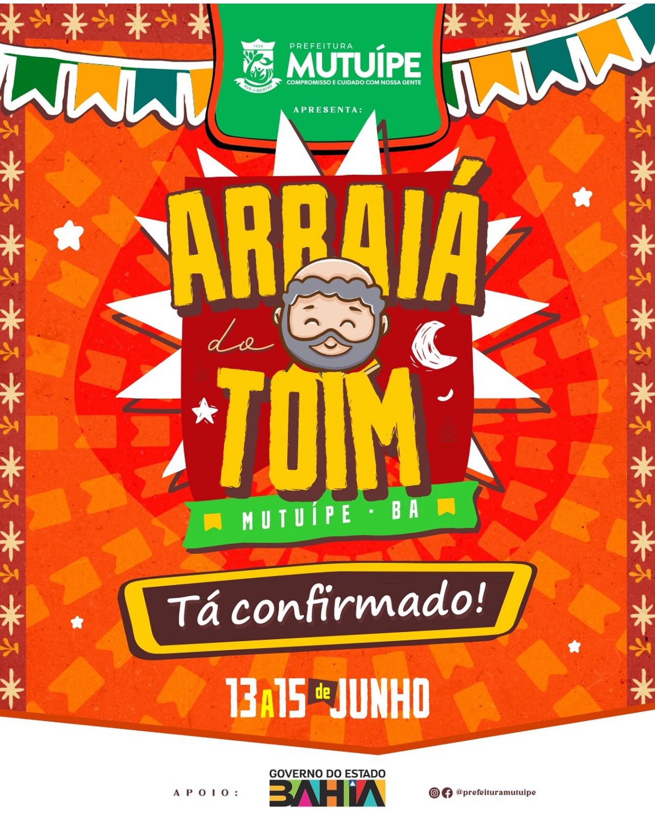 Prefeito João Carlos (PT) divulga grade completa do Arraiá do Toim, em Mutuípe