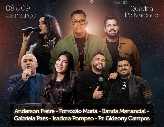 Isadora Pompeo, Anderson Freire e Gabriela Paes estarão no Dia dos Evangélicos 2026, em Ubaíra