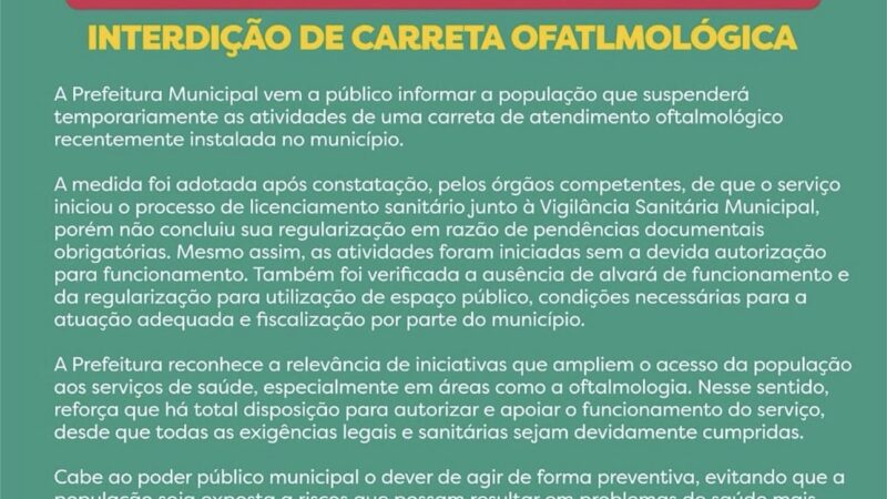 Prefeitura de Amargosa suspende carreta oftalmológica após identificação de irregularidades